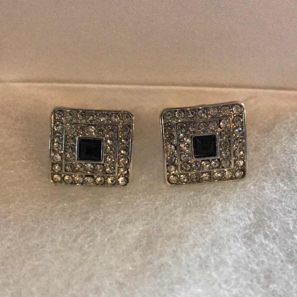 Silver/Black Crystal Cufflinks Set